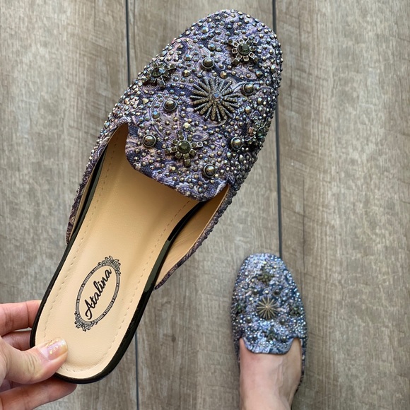Italina Paisley Rhinestone Slide In Flat Mule 10 - Picture 3 of 10